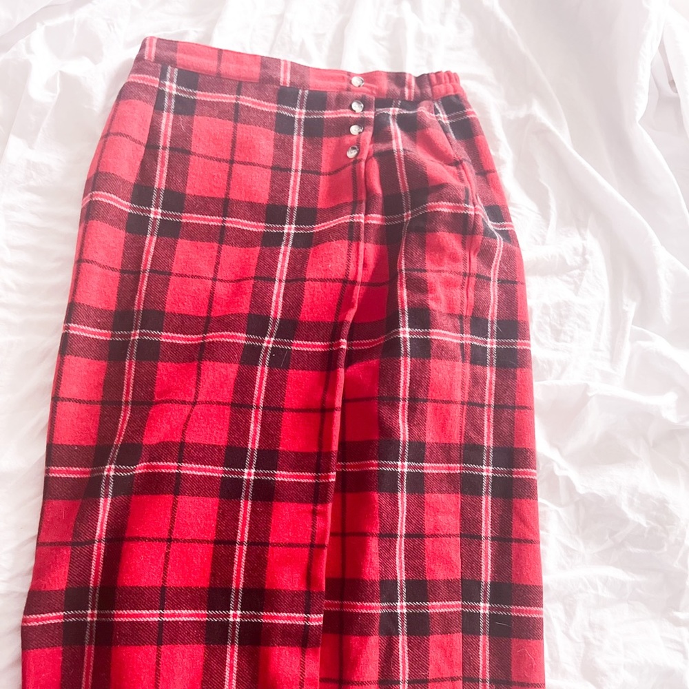 Calf length plaid skirt